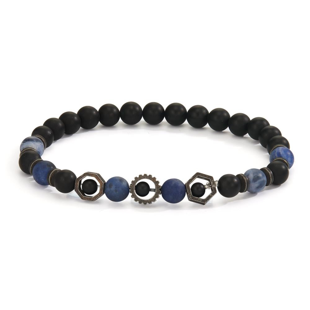 Pulsera Acero inoxidable Sodalita, Ágata Negro Recubierto de IP 19 cm Ø6.5 mm