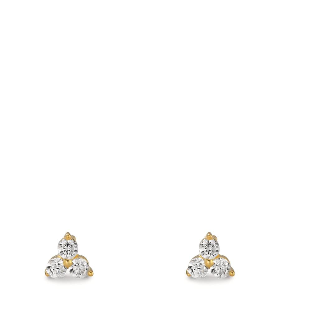 Pendientes Plata Circonita 6 piedras Amarillo Dorado Ø4 mm