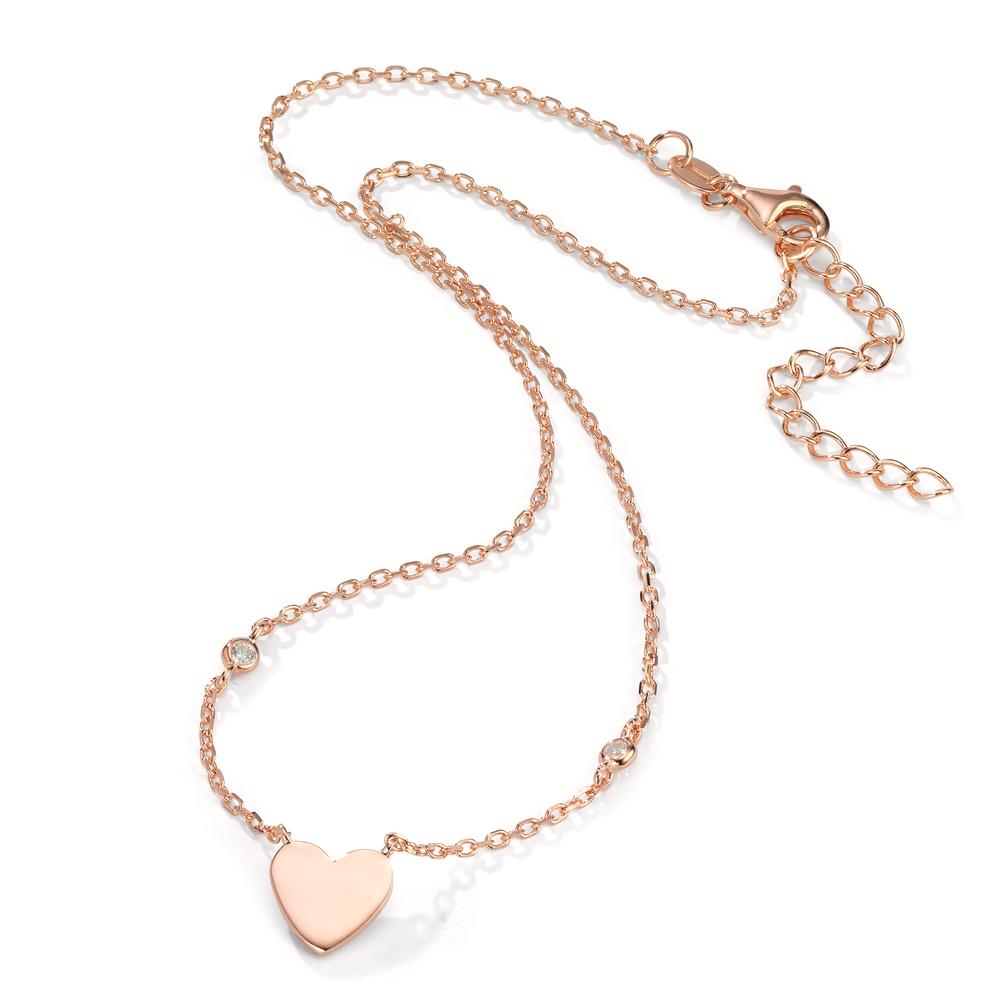 Collar Plata Circonita 2 piedras Rosa Dorado Corazón 30-34 cm