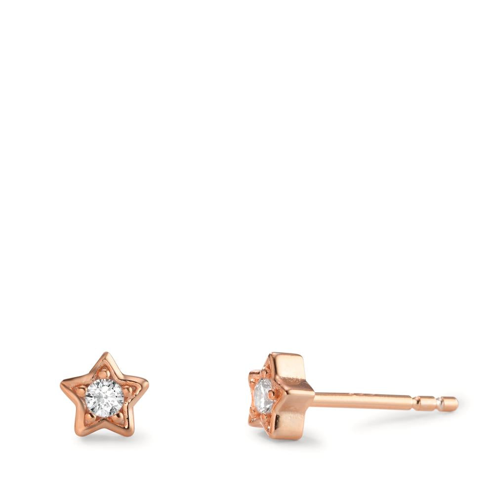 Pendientes Plata Circonita 2 piedras Rosa Dorado estrella Ø5 mm