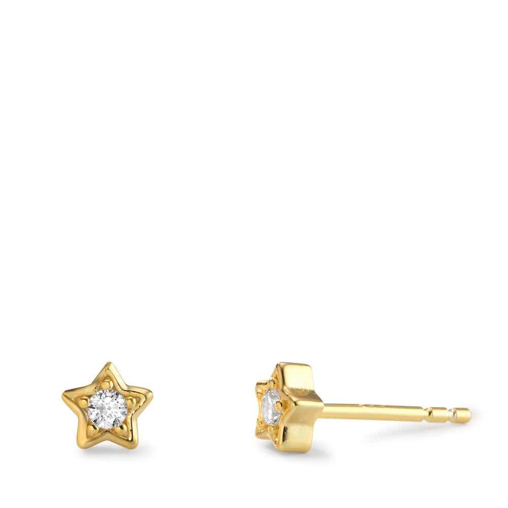 Pendientes Plata Circonita 2 piedras Amarillo Dorado estrella Ø5 mm