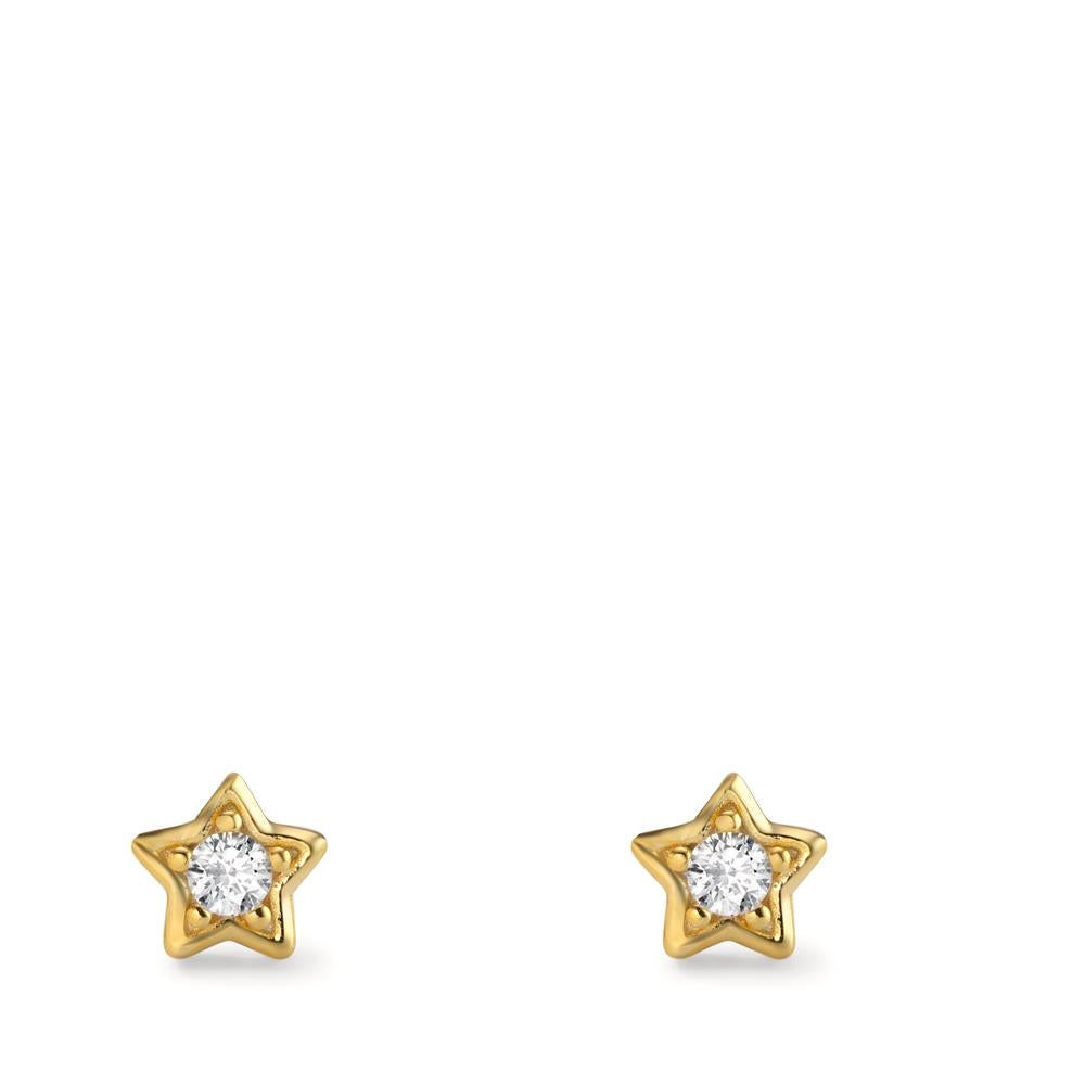 Pendientes Plata Circonita 2 piedras Amarillo Dorado estrella Ø5 mm