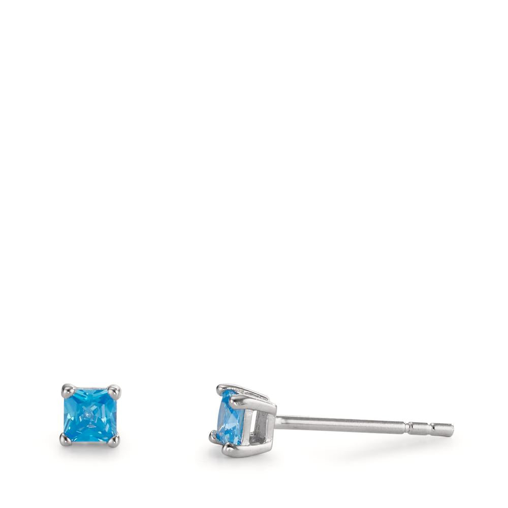 Pendientes Plata Circonita azul, 2 piedras Rodio plateado Ø3.5 mm