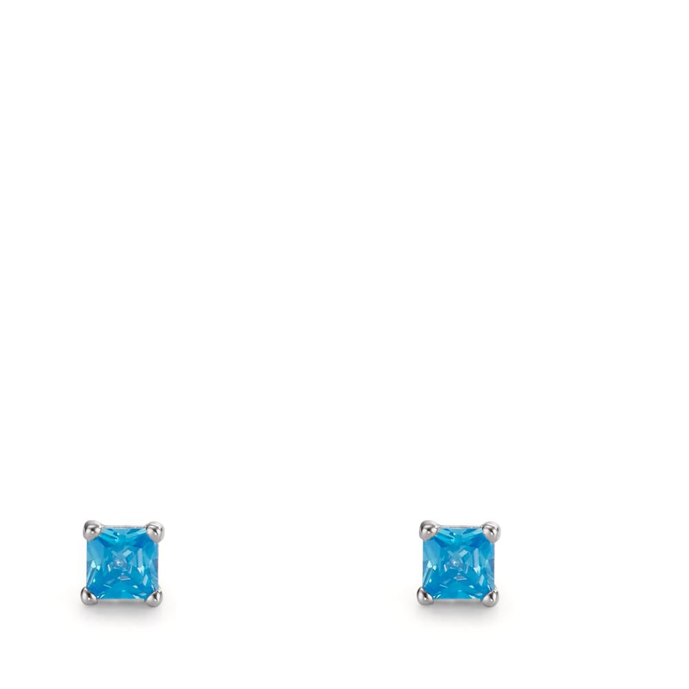 Pendientes Plata Circonita azul, 2 piedras Rodio plateado Ø3.5 mm