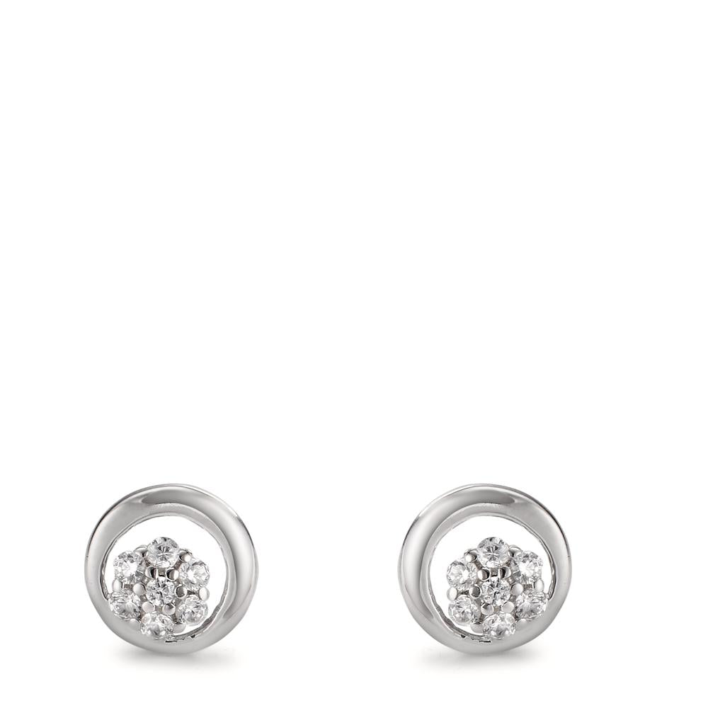 Pendientes Plata Circonita 14 piedras Rodio plateado Flor Ø8 mm