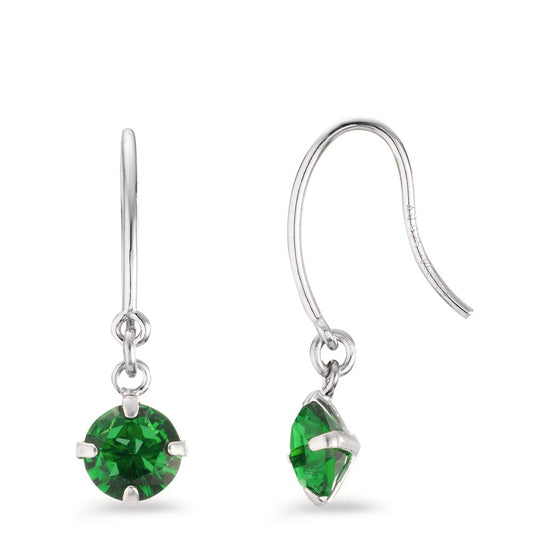 Pendientes Plata Circonita verde, 2 piedras Rodio plateado Ø6 mm