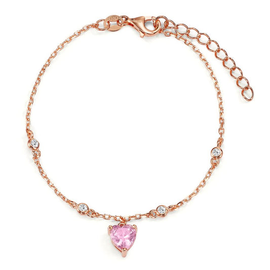 Pulsera Plata Circonita 5 piedras Rosa Dorado Corazón 16-19 cm