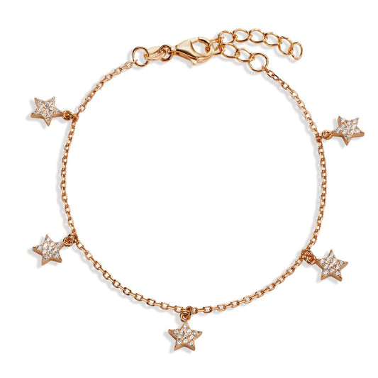 Pulsera Plata Circonita Rosa Dorado estrella 16-19 cm