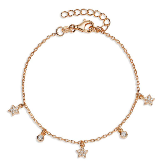 Pulsera Plata Circonita Rosa Dorado estrella 16-19 cm