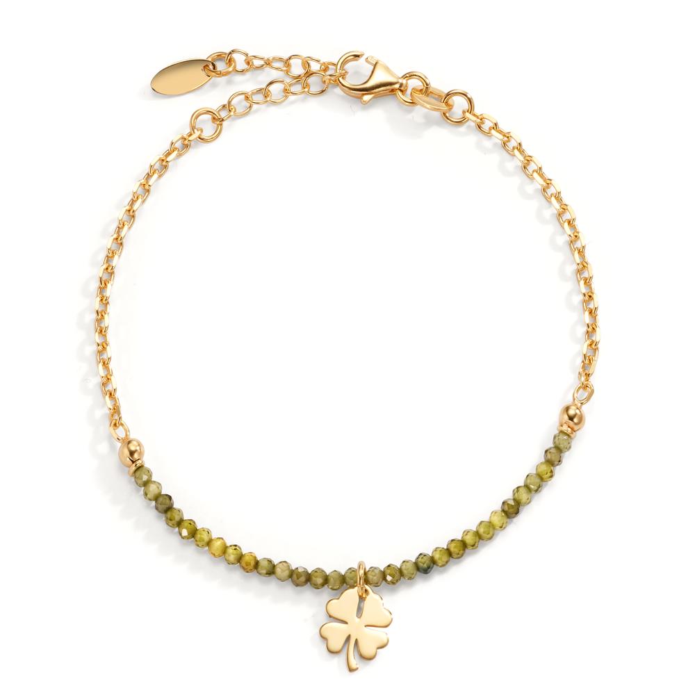 Pulsera Plata Cristal verde Amarillo Dorado Trébol 17-20 cm