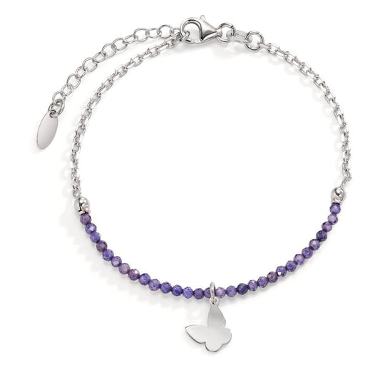 Pulsera Plata Cristal Violeta Rodio plateado Mariposa 17-20 cm