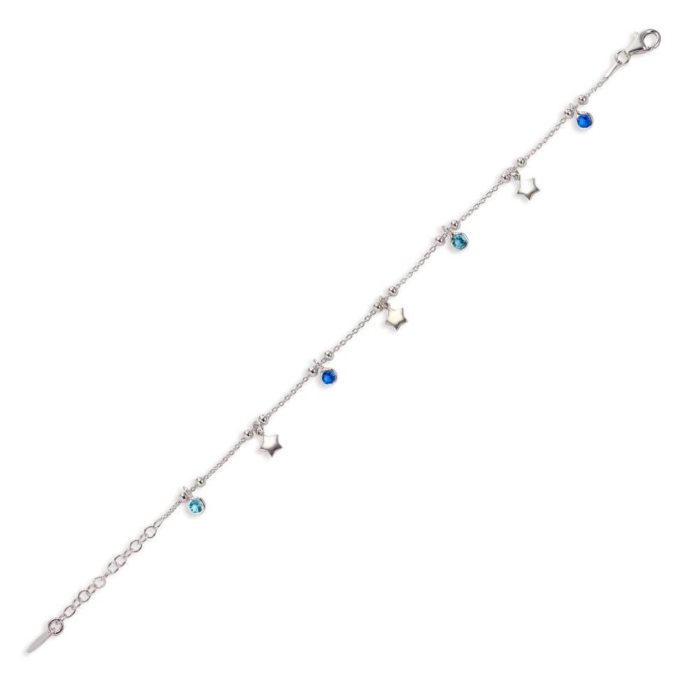 Pulsera Plata Circonita azul, 3 piedras Rodio plateado estrella 16-19 cm