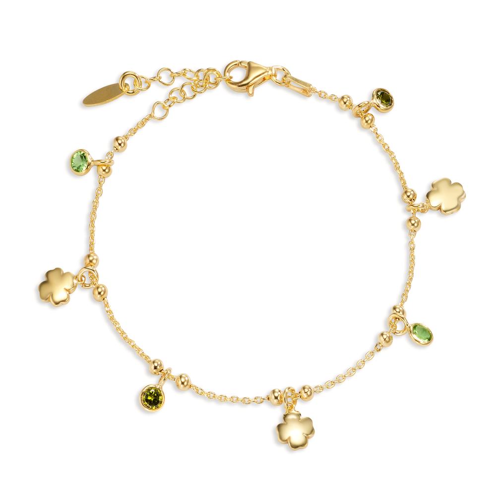 Pulsera Plata Circonita verde, 4 piedras Amarillo Dorado Trébol 16-19 cm