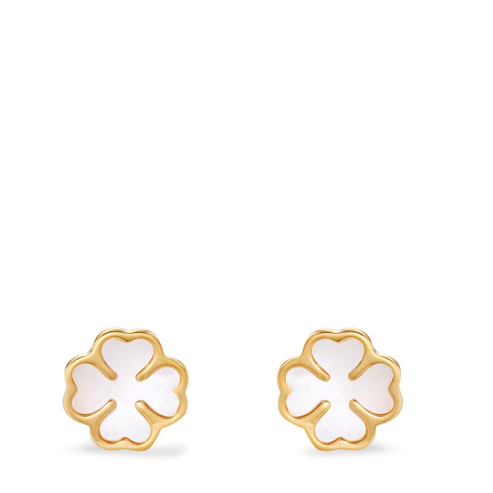 Pendientes Plata Amarillo Dorado Madre perla Trébol Ø7.5 mm