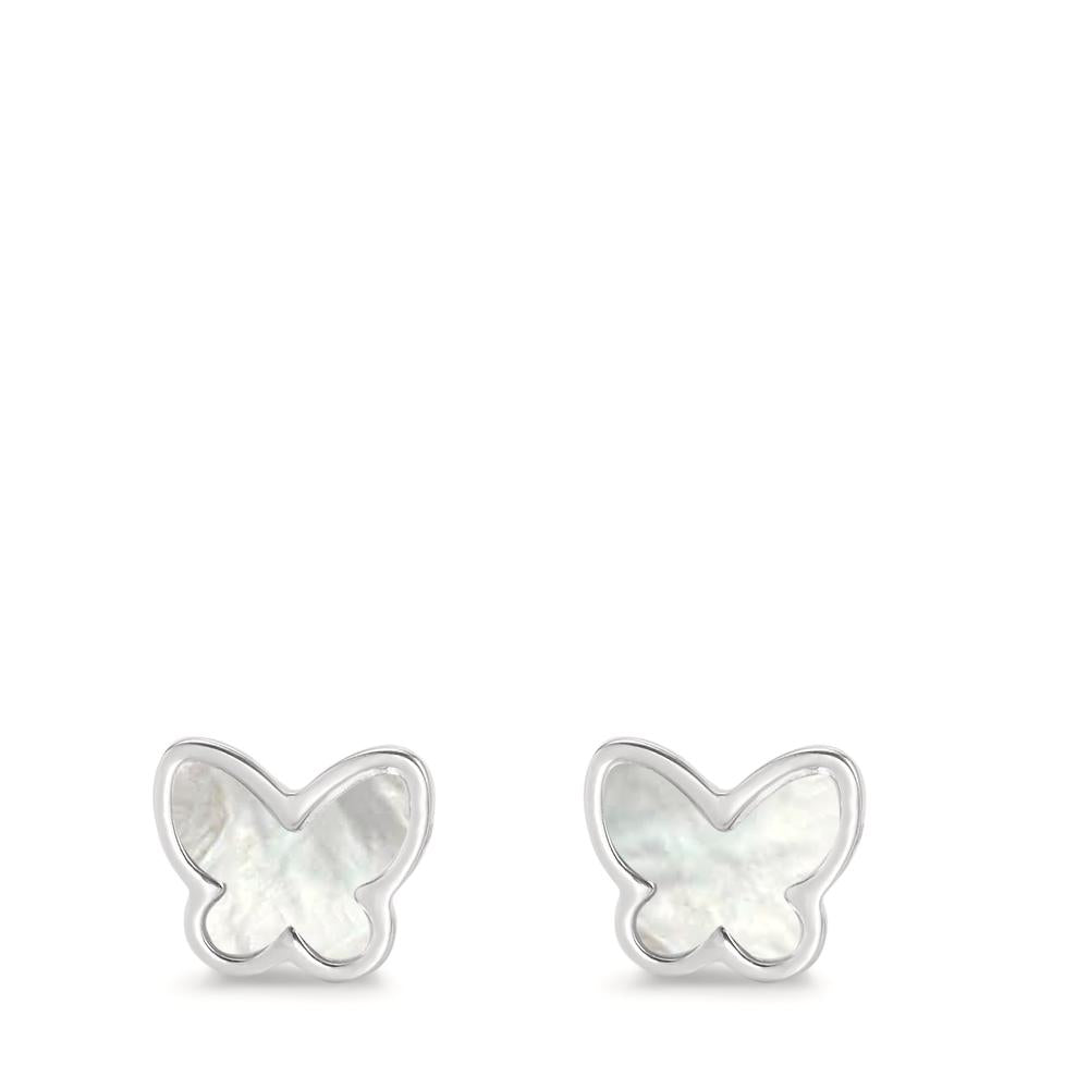 Pendientes Plata Rodio plateado Madre perla Mariposa Ø8 mm