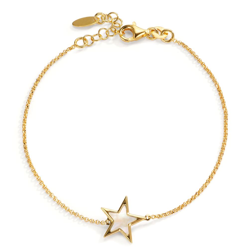 Pulsera Plata Amarillo Dorado Madre perla estrella 17-19 cm