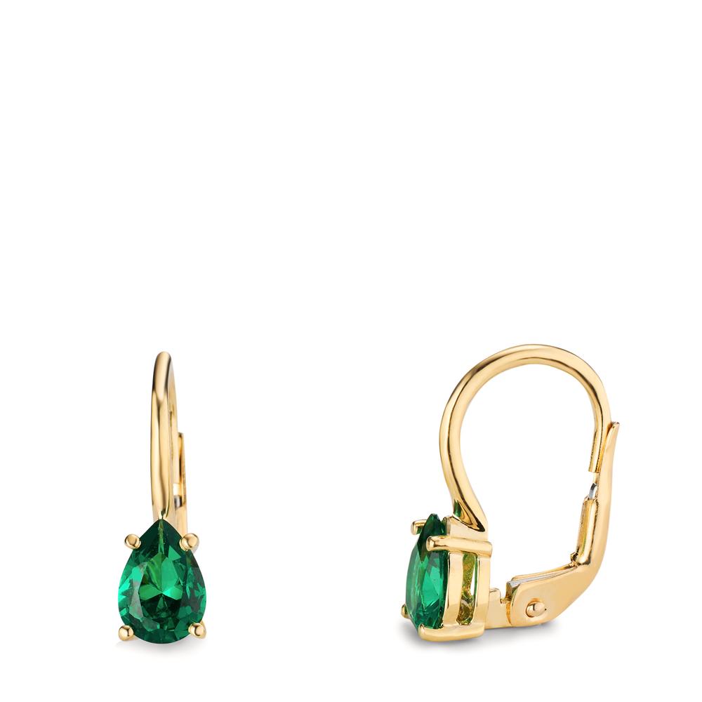 Pendientes Oro amarillo de 585/14 kt. Circonita verde, 2 piedras