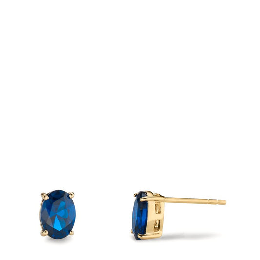 Pendientes Oro amarillo de 585/14 kt. Circonita azul, 2 piedras