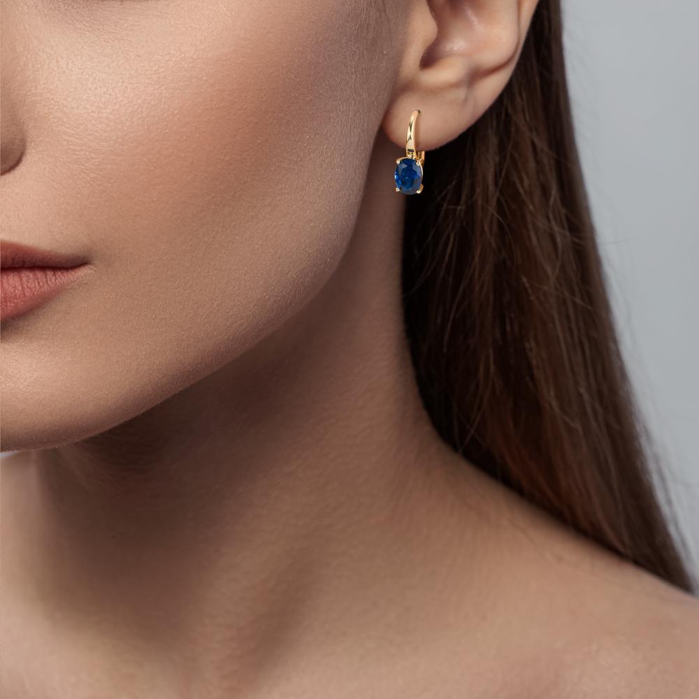 Pendientes Oro amarillo de 585/14 kt. Circonita azul, 2 piedras