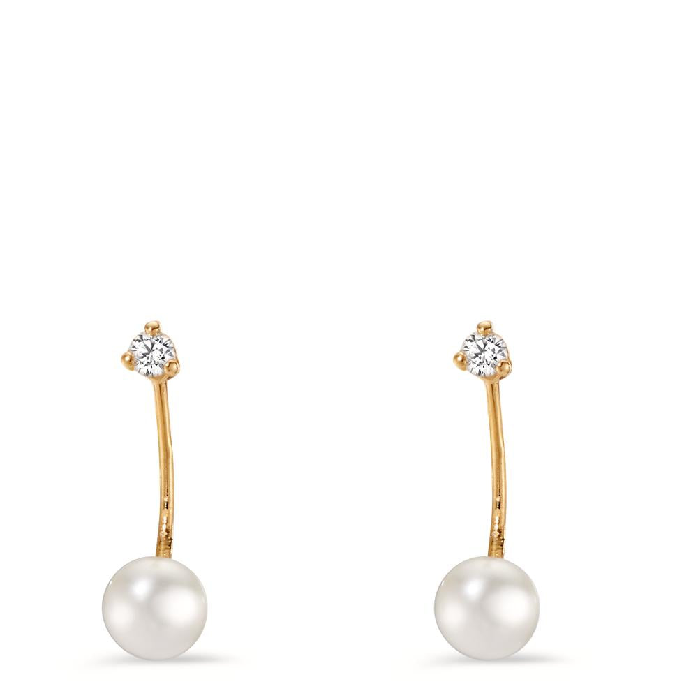 Pendientes 750/oro amarillo de 18 quilates Diamante 0.06 ct, 2 piedras, w-si Perla cultivada de agua dulce