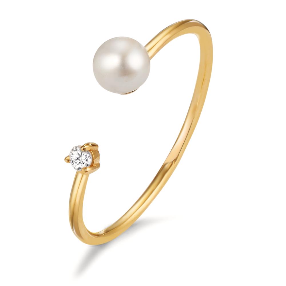 Anillo de dedo 750/oro amarillo de 18 quilates Diamante 0.03 ct, w-si Perla cultivada de agua dulce