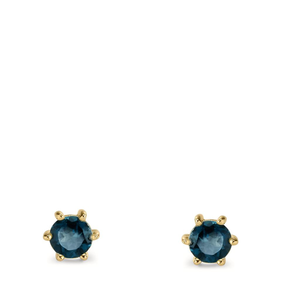 Pendientes Oro amarillo de 375/9K Topacio azul de Londres 2 piedras Ø5 mm