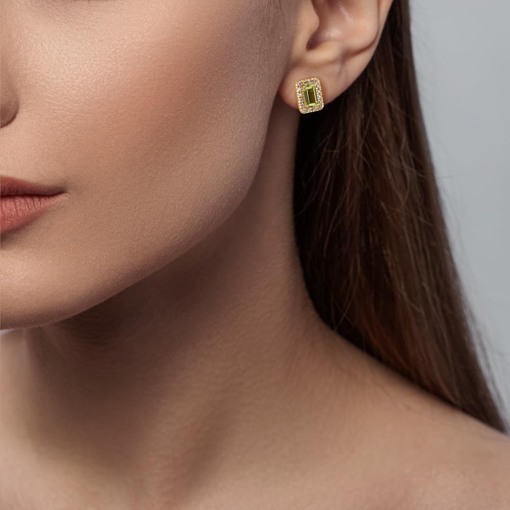 Pendientes Oro amarillo de 375/9K Peridoto 2 piedras, Circonita 32 piedras