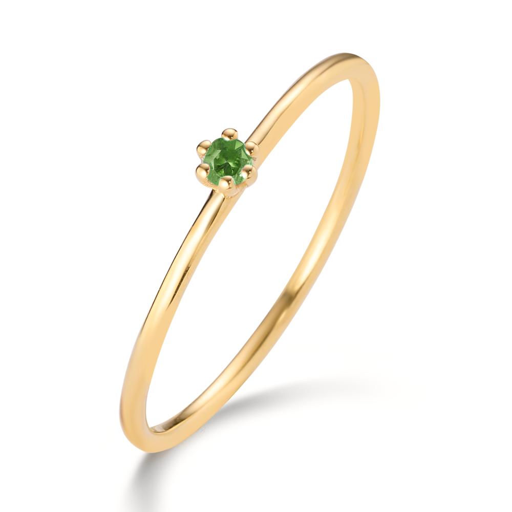 Anillo solitario Oro amarillo de 585/14 kt. Granate verde, 0.04 ct