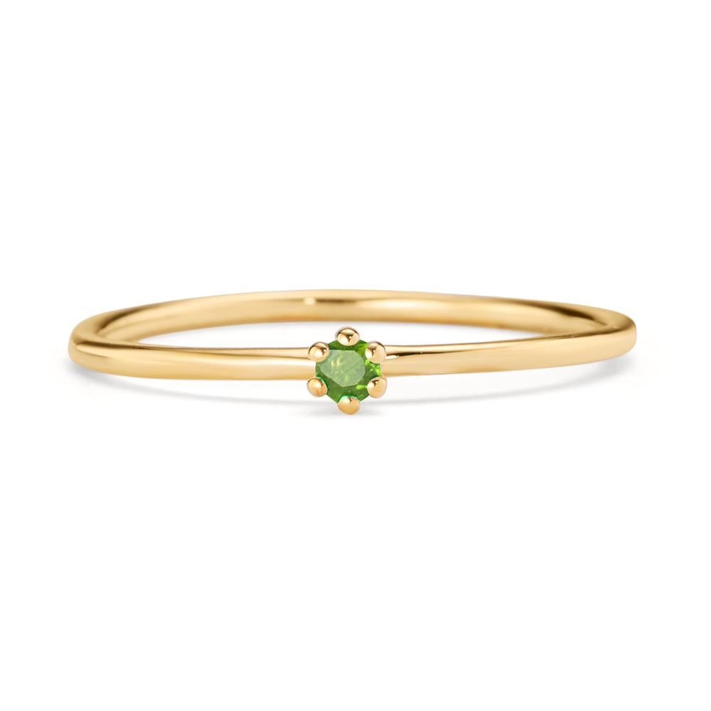 Anillo solitario Oro amarillo de 585/14 kt. Granate verde, 0.04 ct