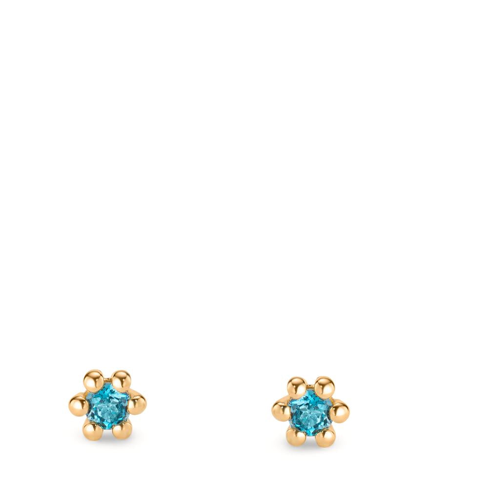 Pendientes Oro amarillo de 585/14 kt. Topacio azul de Londres 0.28 ct, 2 piedras Ø4.5 mm