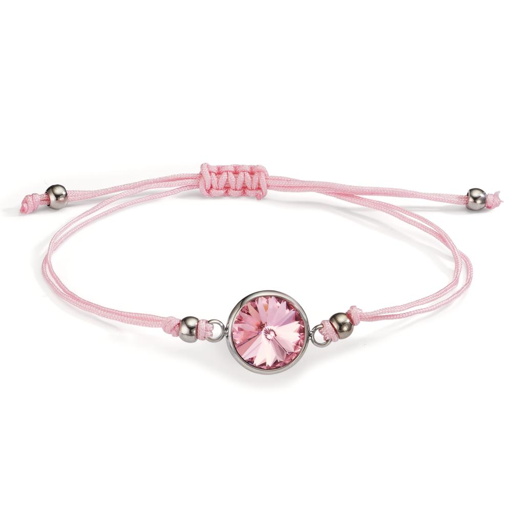 Pulsera Acero inoxidable, Textil Circonita rosa 14-21 cm