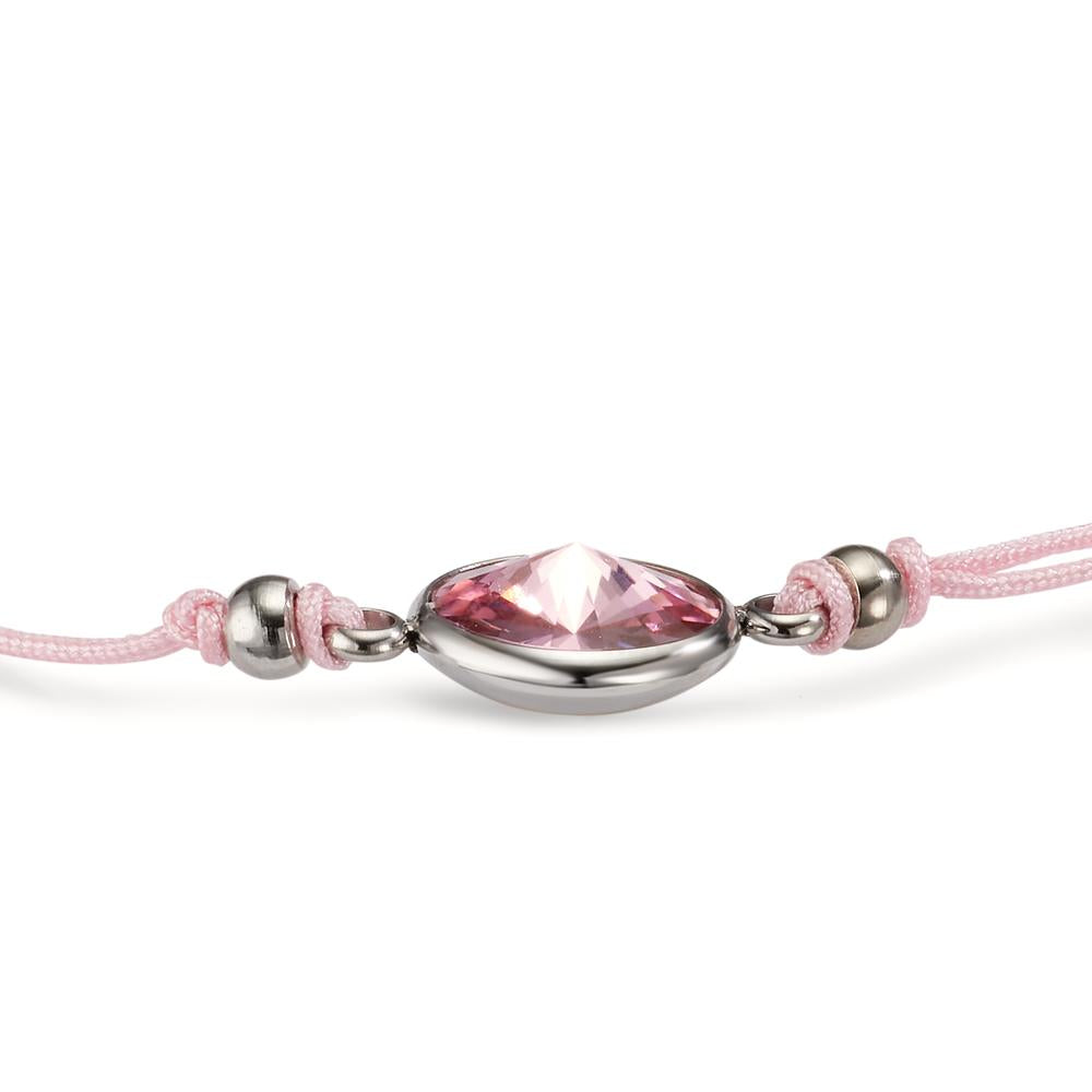 Pulsera Acero inoxidable, Textil Circonita rosa 14-21 cm