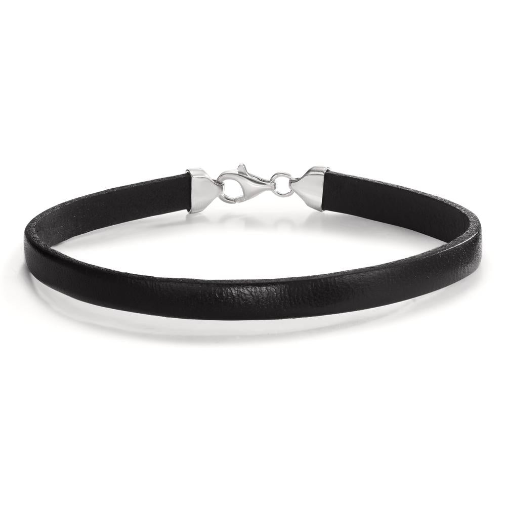 Pulsera Plata, Cuero Rodio plateado 21 cm