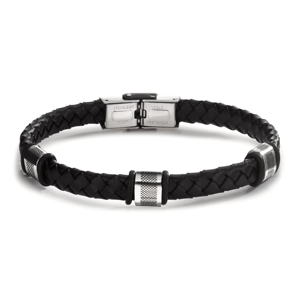 Pulsera Acero inoxidable, Cuero, Caucho Negro Recubierto de IP 22 cm