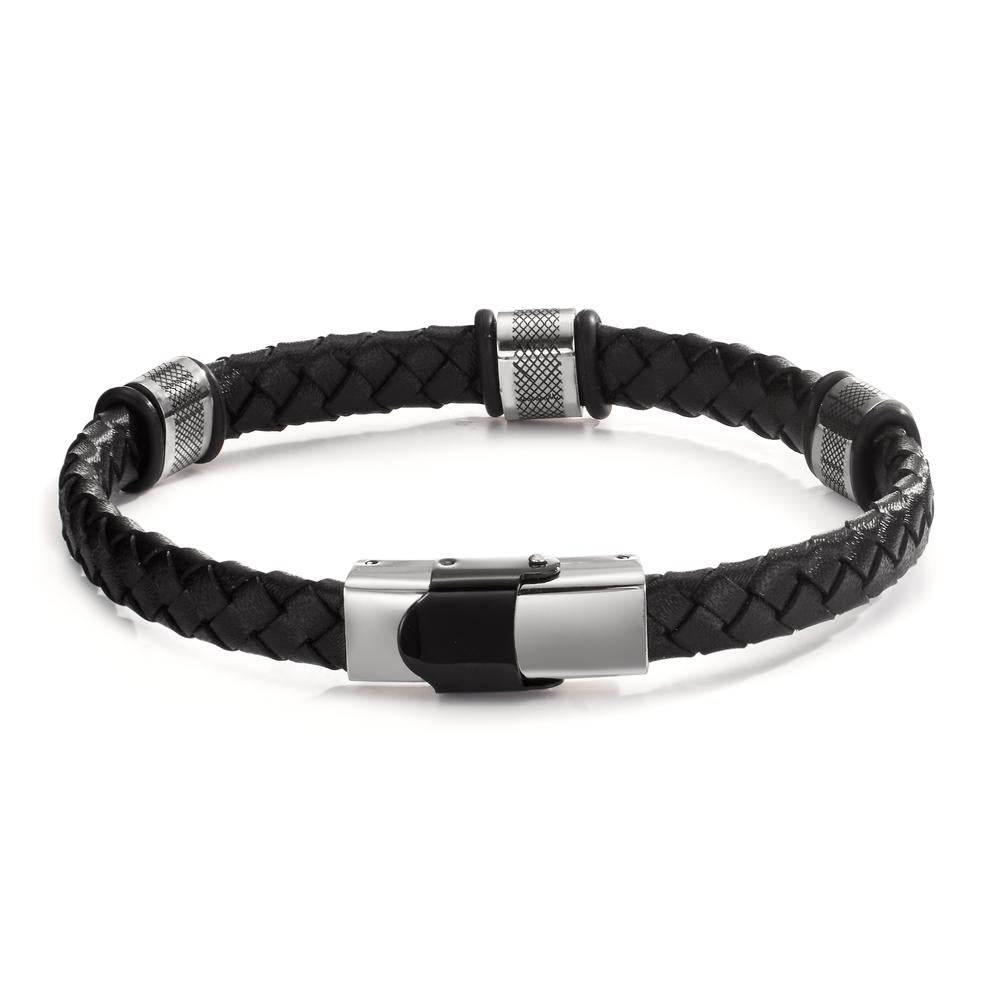 Pulsera Acero inoxidable, Cuero, Caucho Negro Recubierto de IP 22 cm