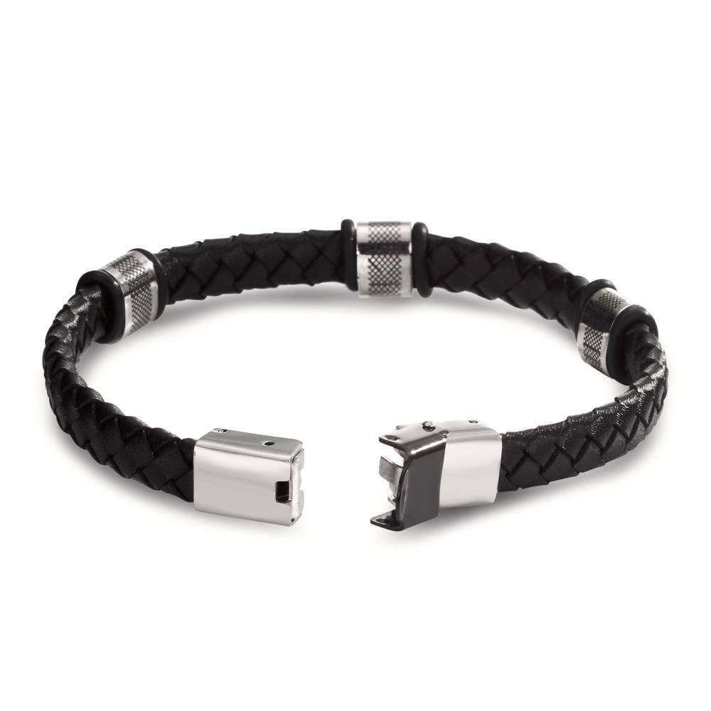 Pulsera Acero inoxidable, Cuero, Caucho Negro Recubierto de IP 22 cm