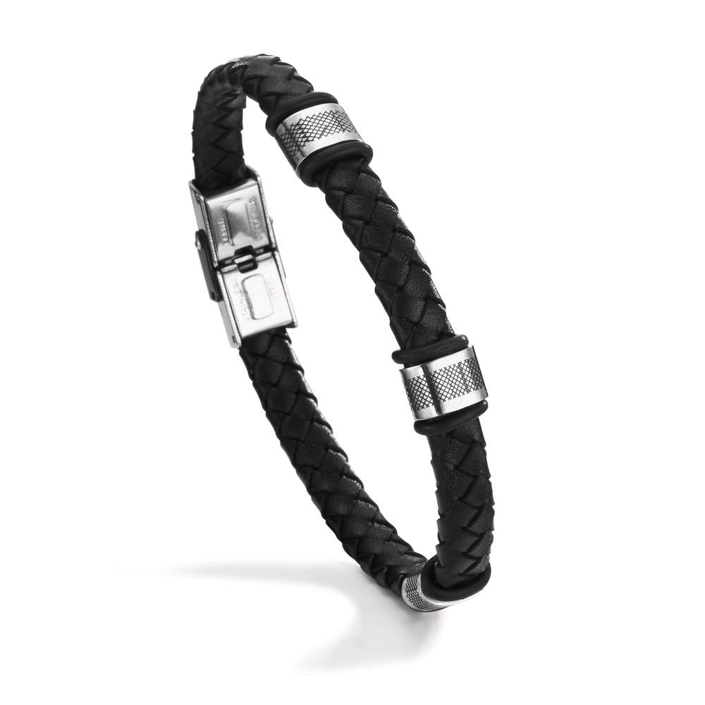 Pulsera Acero inoxidable, Cuero, Caucho Negro Recubierto de IP 22 cm