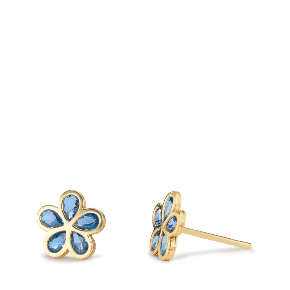 Pendientes Oro amarillo de 375/9K Circonita azul, 5 piedras Flor Ø7.3 mm