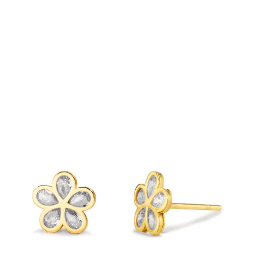 Pendientes Oro amarillo de 375/9K Circonita blanco, 5 piedras Flor Ø7.3 mm