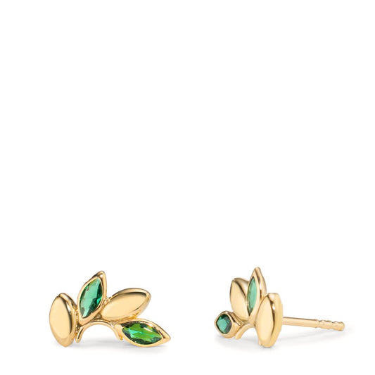 Pendientes Oro amarillo de 375/9K Circonita verde, 4 piedras Hoja