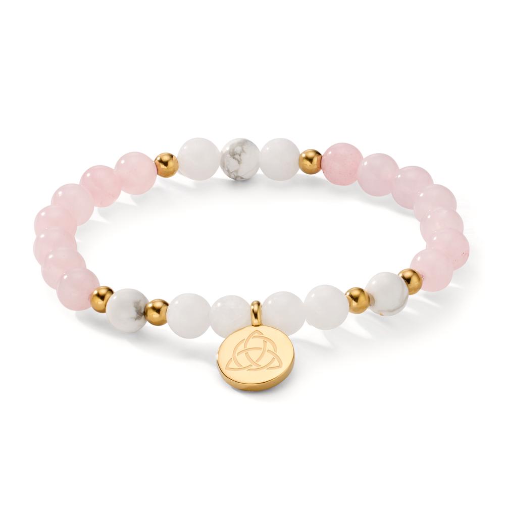 Pulsera Acero inoxidable Ágata blanco, Cuarzo rosa Amarillo Recubierto de IP Céltico 17 cm Ø6.5 mm