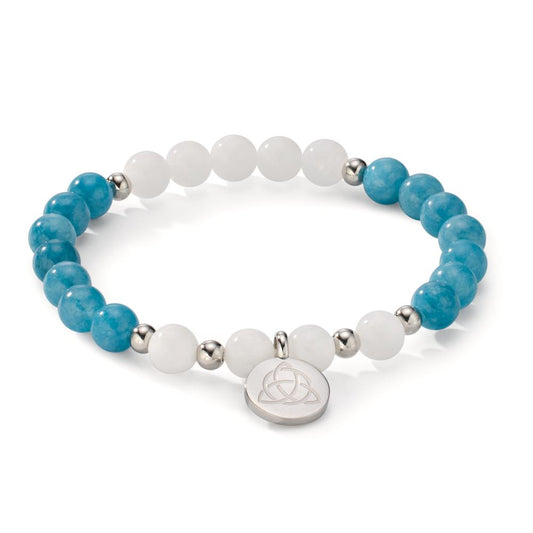 Pulsera Acero inoxidable Ágata blanco, Jade azul Céltico 17 cm Ø6.5 mm