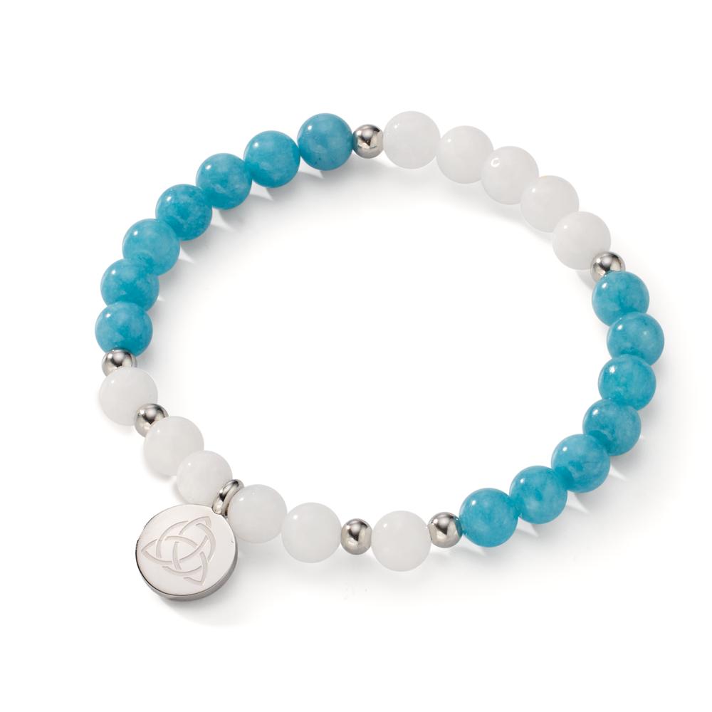 Pulsera Acero inoxidable Ágata blanco, Jade azul Céltico 17 cm Ø6.5 mm