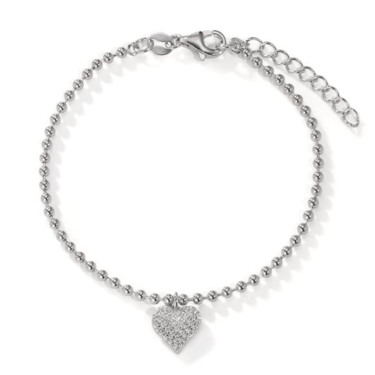 Pulsera Plata Circonita Rodio plateado Corazón 16-19 cm