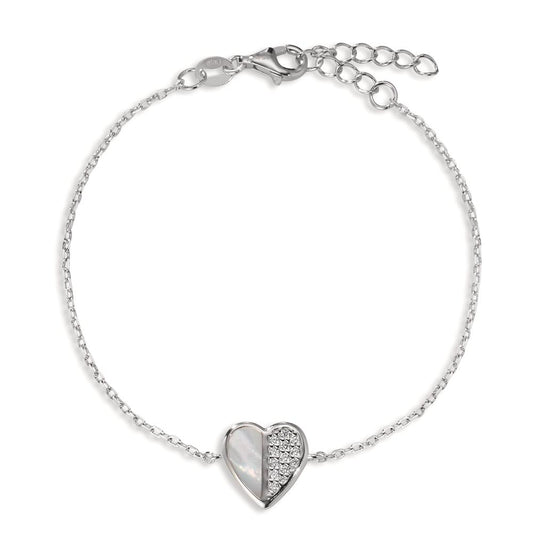 Pulsera Plata Circonita Rodio plateado Madre perla Corazón 16-19 cm