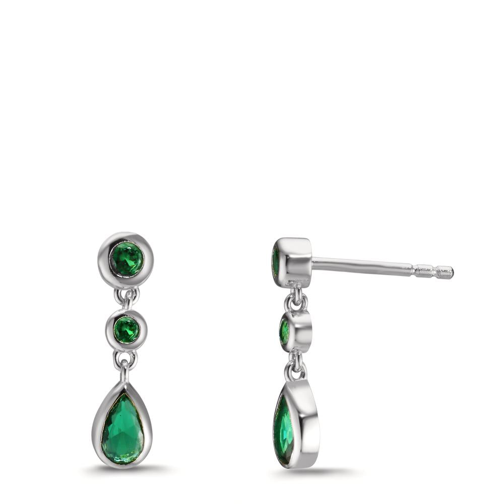 Pendientes Plata Circonita verde, 6 piedras Rodio plateado