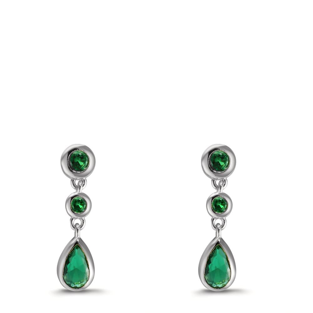 Pendientes Plata Circonita verde, 6 piedras Rodio plateado