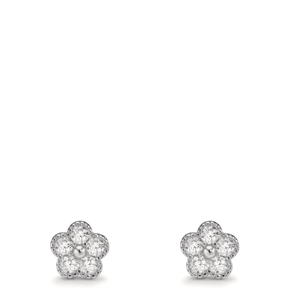 Pendientes Plata Circonita 10 piedras Rodio plateado Flor Ø6 mm