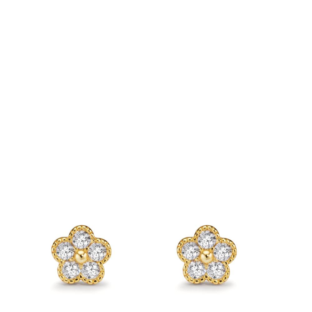 Pendientes Plata Circonita 10 piedras Amarillo Dorado Flor Ø6 mm