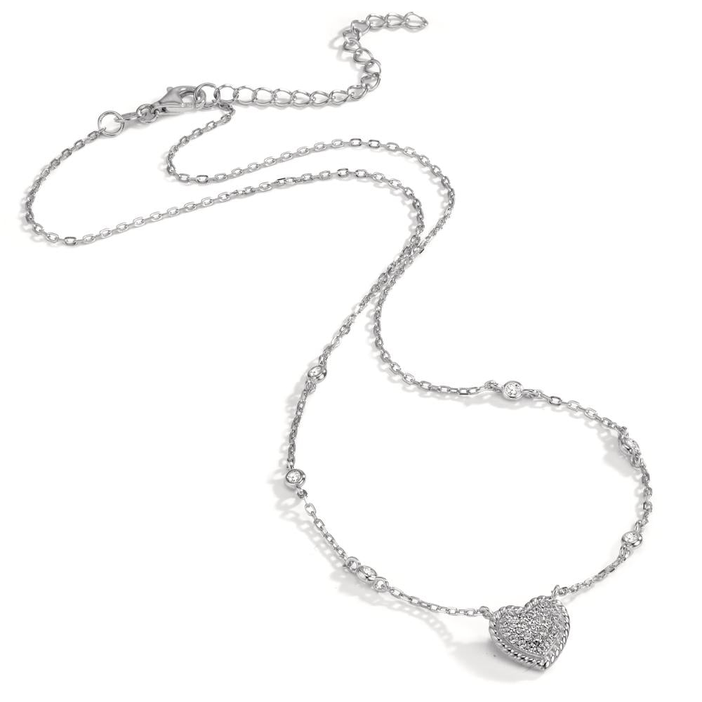 Collar Plata Circonita Rodio plateado Corazón 40-45 cm